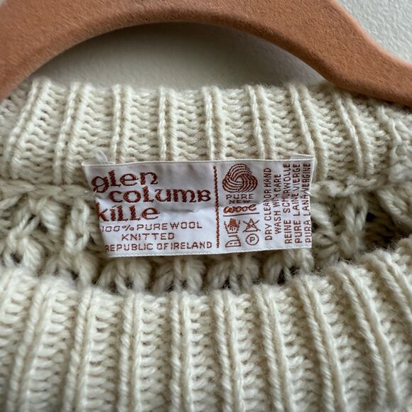 VTG Glen Columb Kille Irish Wool Sweater Fisherman Cable Chunky Knit One Size - Picture 4 of 4